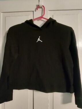 Jordan Black Crop Hoodie with White Jumpman Logo  Girls Large